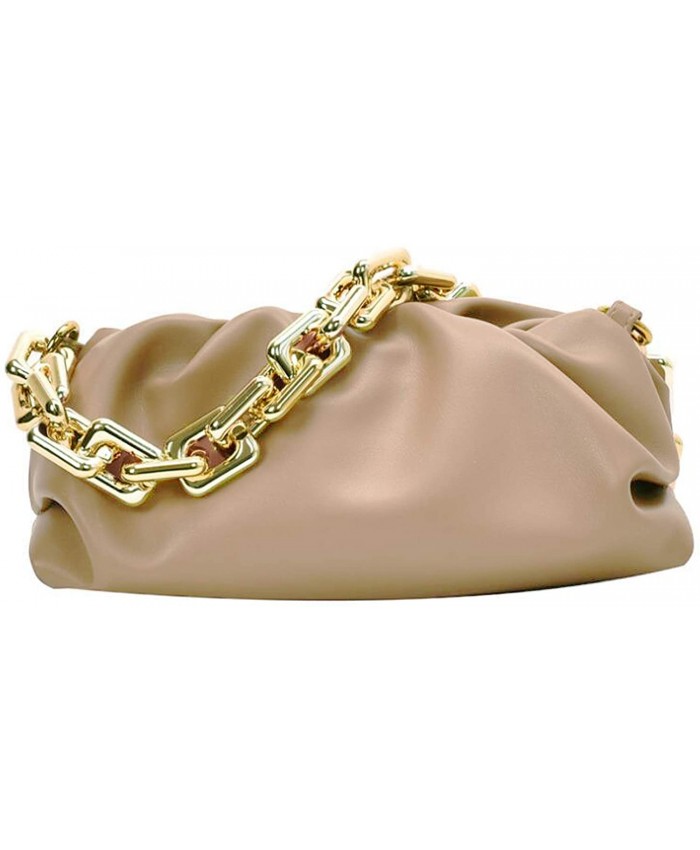 CHIC DIARY Clutch Purse for Women Chunk Chain Dumpling Bag Cloud Pouch Bag Ruched Chain Link Shoulder Handbag Apricot Handbags