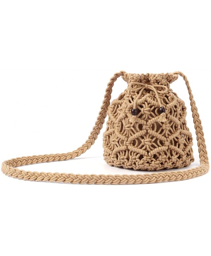 CHIC DIARY Women Cotton Crochet Crossbody Bag Handmade Woven Beach Bohemian Shoulder Purse Camel Handbags