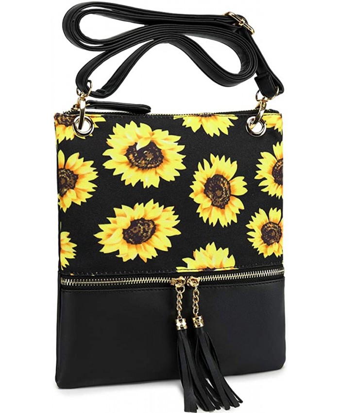 Girls Crossbody Purse Sunflower Shoulder Messenger Bag Women Purses Handbag with Tassel F01 Sun Flower Black Handbags