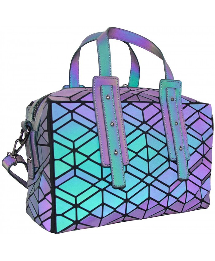 GOWETION Women Geometric Holographic Purses Luminous Handbags Large Tote Top-Handle Diamond Leather Reflective Bag Shoulder Crossbody Purses For Girl Bags Colorful Satchel Handbags