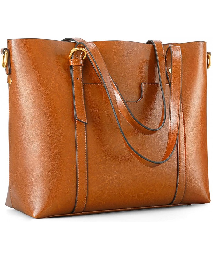 Kattee Women's Genuine Leather Tote Bag Vintage Large Capacity Satchel Work Purses and Handbags with Ajustable StrapsOrangey Brown