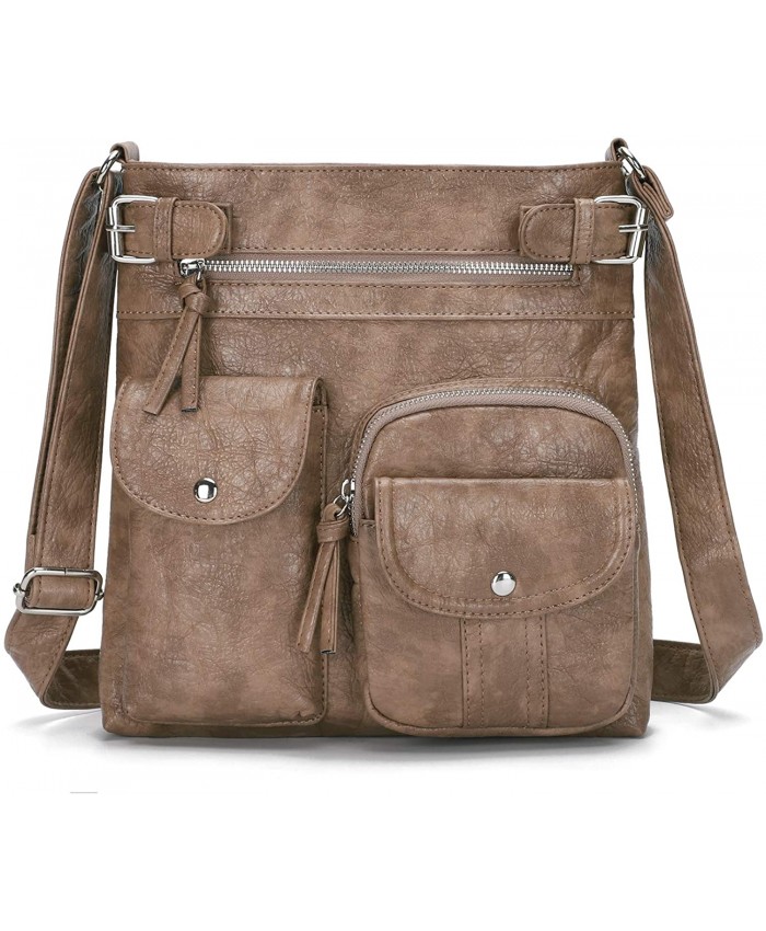KL928 Crossbody Purses for Women Shoulder Bag PU Washed Leather 01-Khaki Handbags