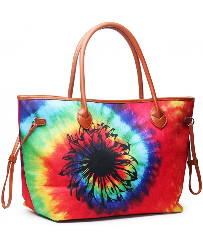 Large Tote Bag Canvas Tie Dye Sunflower Overnight Bag with Two Sturdy Shoulder Straps Great Arts and Crafts Project Handbag Purse