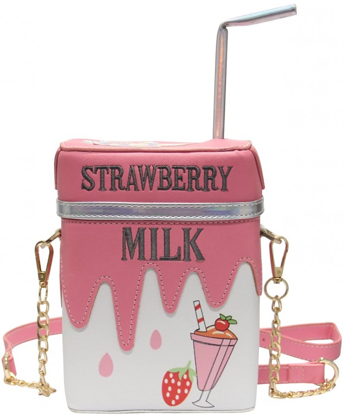 LUI SUI Cute Strawberry Milk Box Cross Body Purse Bag Cellphone Shoulder Bags Card Holder Wallet Purse Handbags