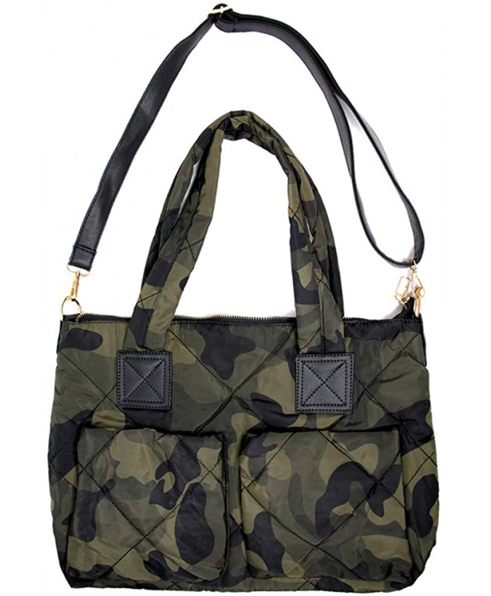 Me Plus Women Fashion Green Camouflage Quilted Puffer Shoulder Bag Crossbody Tote Bag Camo Crossbody - Green