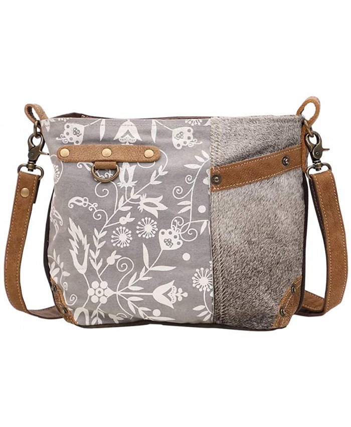 Myra Bag Dove Upcycled Canvas & Cowhide Shoulder Bag S-1448