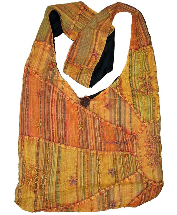Orange Embroidered Peace and Sunrise Sling Boho Purse Handbag Handbags
