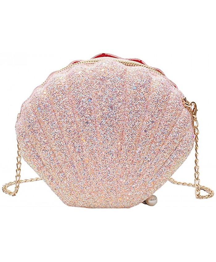 Van Caro Womens Glitter PU Leather Shell Pearl Cross-body Shoulder Bags Purse Pink Handbags