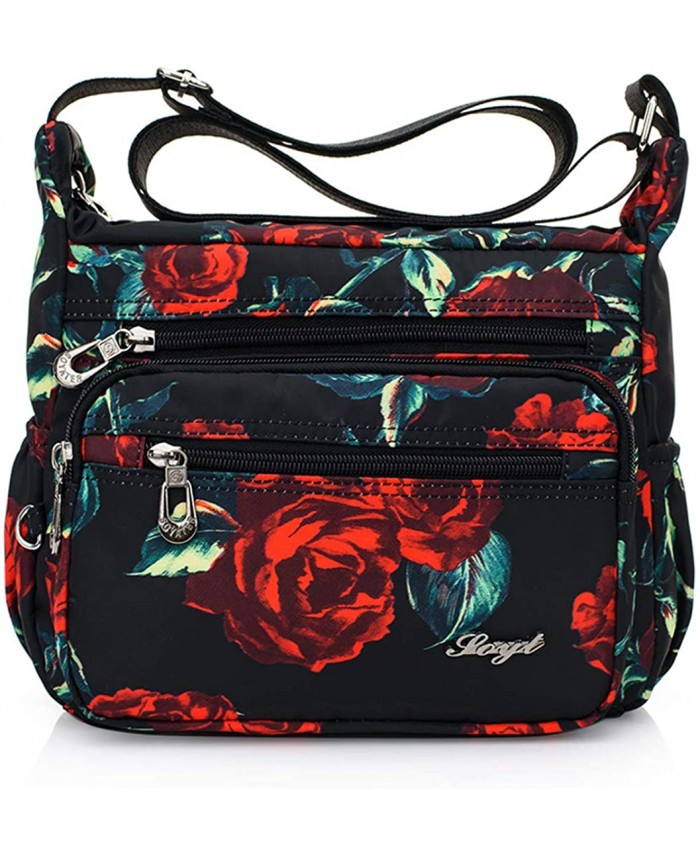 Womens Nylon Floral Shoulder Bag Crossbody Bag Messenger Bags Travel Handbags With Adjustable Strap Waterproof A rose Handbags