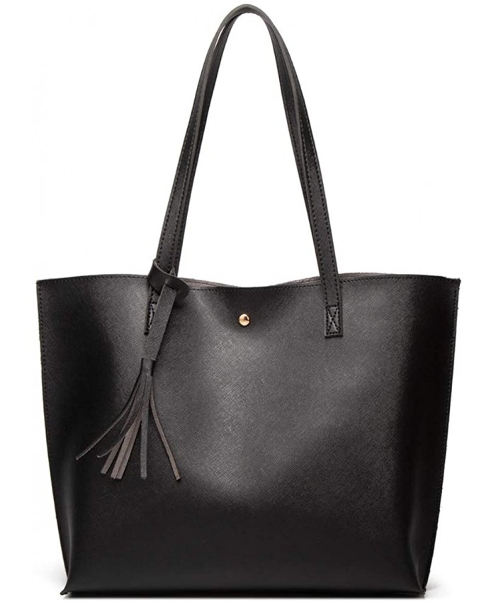 Women's Soft Faux Leather Tote Shoulder Bag from Dreubea Big Capacity Tassel Handbag Black New