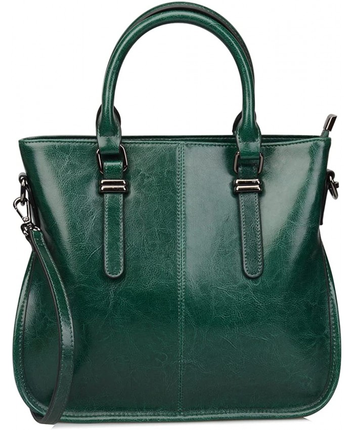 Ainifeel Women's Genuine Leather Bucket Bags With Top Handle Green Handbags