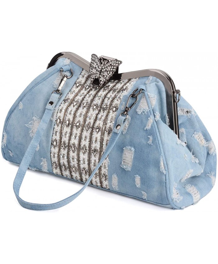 COOFIT Women's Denim Blue Knitted Top Handle Handbags Handbags