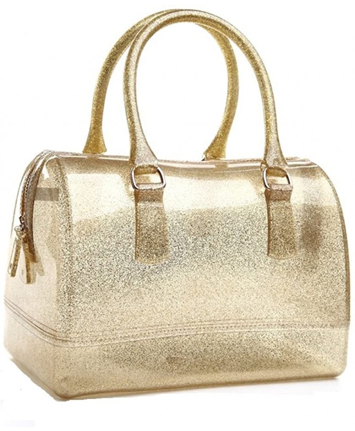 Ladies Summer Jelly Pillow-shaped Top Handle Handbag Candy Color Transparent Crystal Purse Glitter Gold Handbags