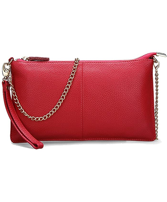 SEALINF Women's Cowhide Leather Clutch Handbag Small Shoulder Bag Purse red chain