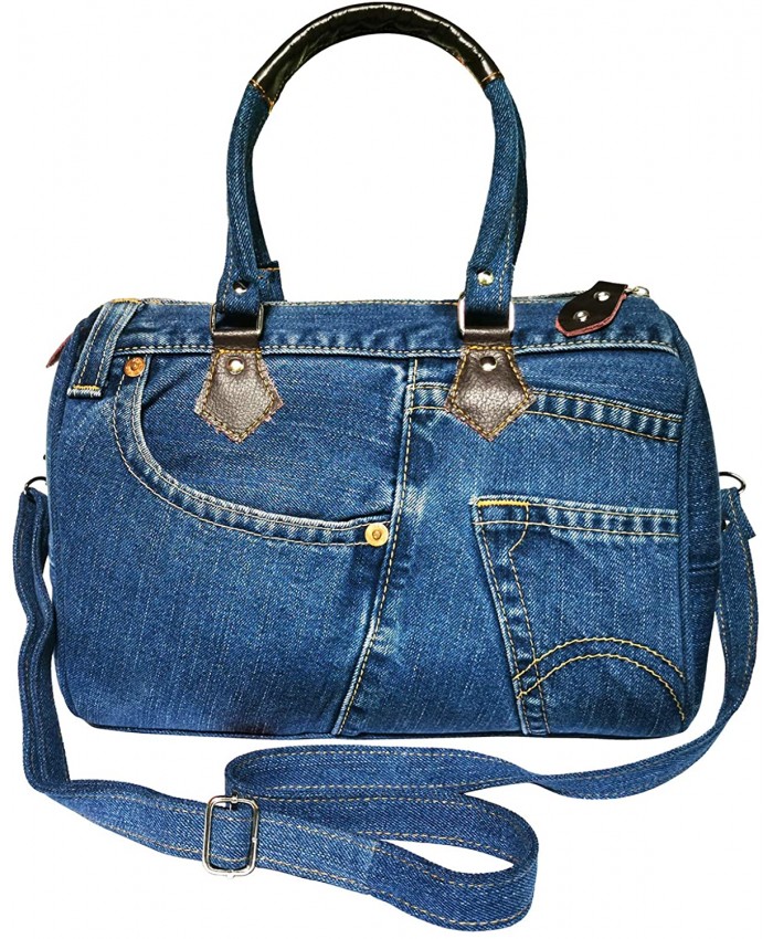 Unique Large Blue Denim Doctor Style Top Handle Shoulder Handbag Purse BL070 Dark Shade Handbags