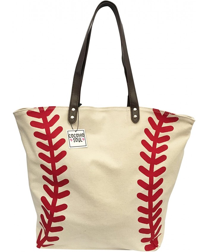 Baseball Canvas Tote Bag Handbag Large Oversize Shopping Bag Travel Bag Baseball Purse Sports Bag 20 x 17 Inches Cocomo Soul