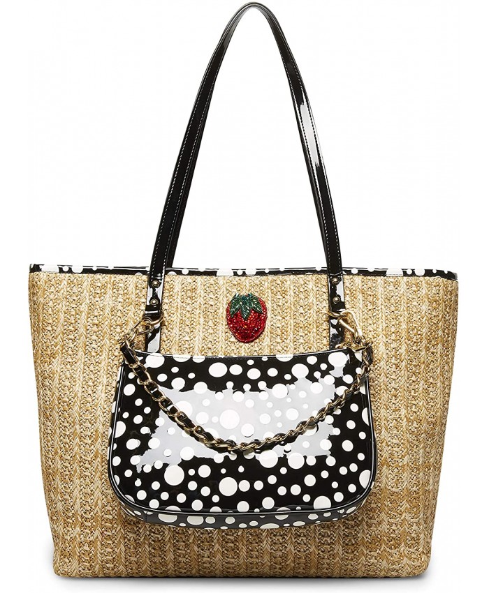 Betsey Johnson Strawberry Fields Tote with Crossbody Bag Natural