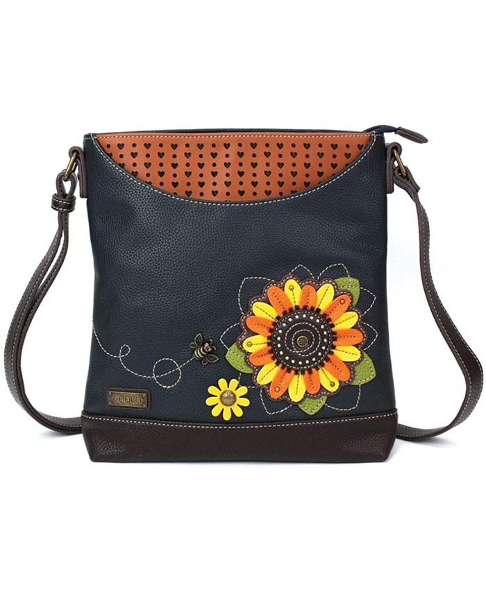 Chala Handbags Sweet Messenger Mid Size Tote Bag Sunflower - Navy