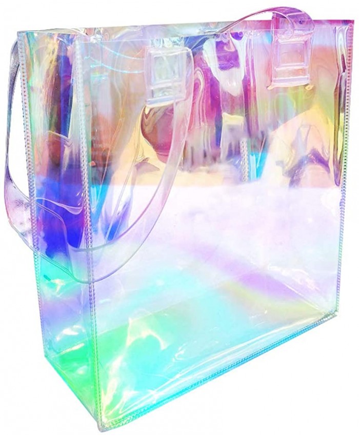 Clear Tote Bag Holographic Rainbow Work Bag Sports Fan Stylish Handbag