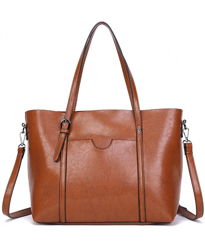 Dreubea Women’s Soft Leather Handbag Big Capacity Tote Shoulder Crossbody Bag Upgraded Brown