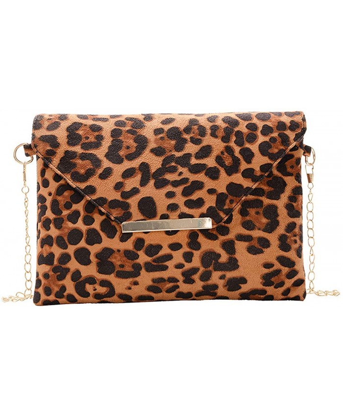 Elegant Leopard Print Crossbody Dressy Purse Envelope Flap Clutch Bag Handbag with Chain Shoulder Strap for Women Handbags