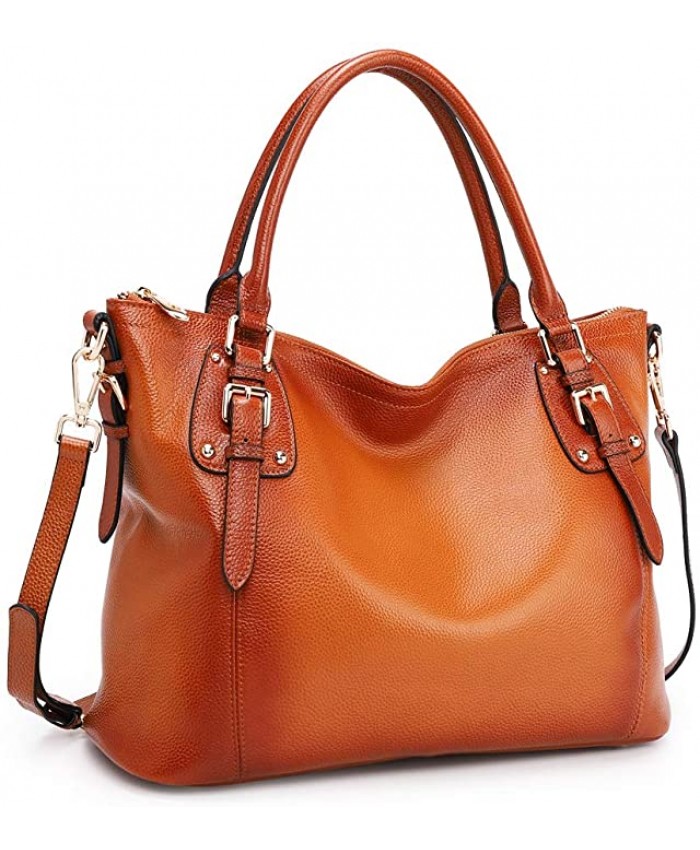 Kattee Women's Genuine Leather Handbags Shoulder Tote Organizer Top Handles Crossbody Bag Satchel Designer Purse Large Capacity X-Large Sorrel