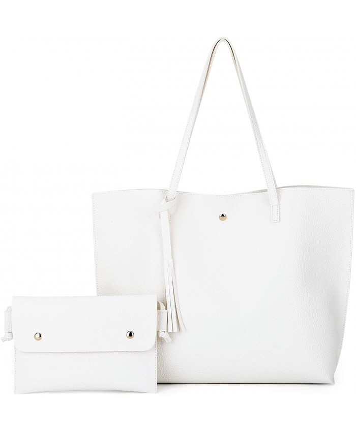K.EYRE Women's Faux PU Leather Tote Shoulder Purses Bag for women Big Capacity Tassel Handbag White-1