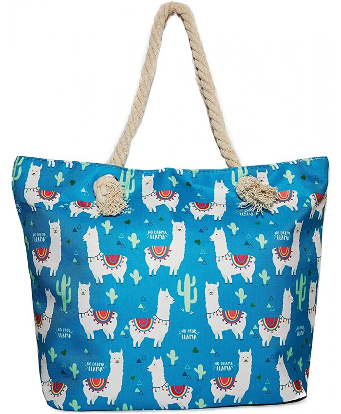 Llama Beach Shoulder Tote Bag - Blue With White Llama Weekender Travel Bag