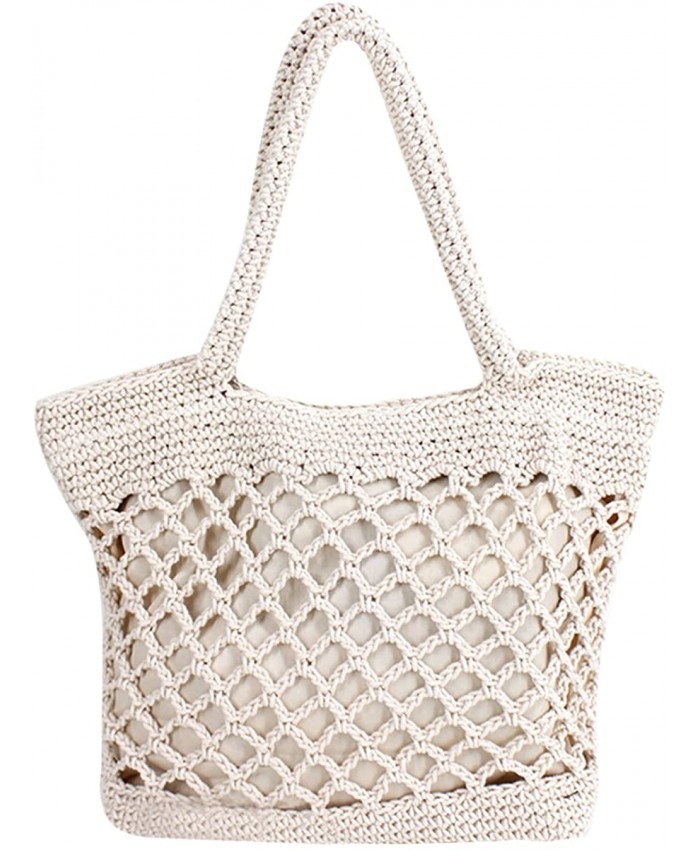 Monique Women Solid Color Hand-woven Crochet Handbag Top-handle Bag Summer Beach Tote Hobo Bag Purse White