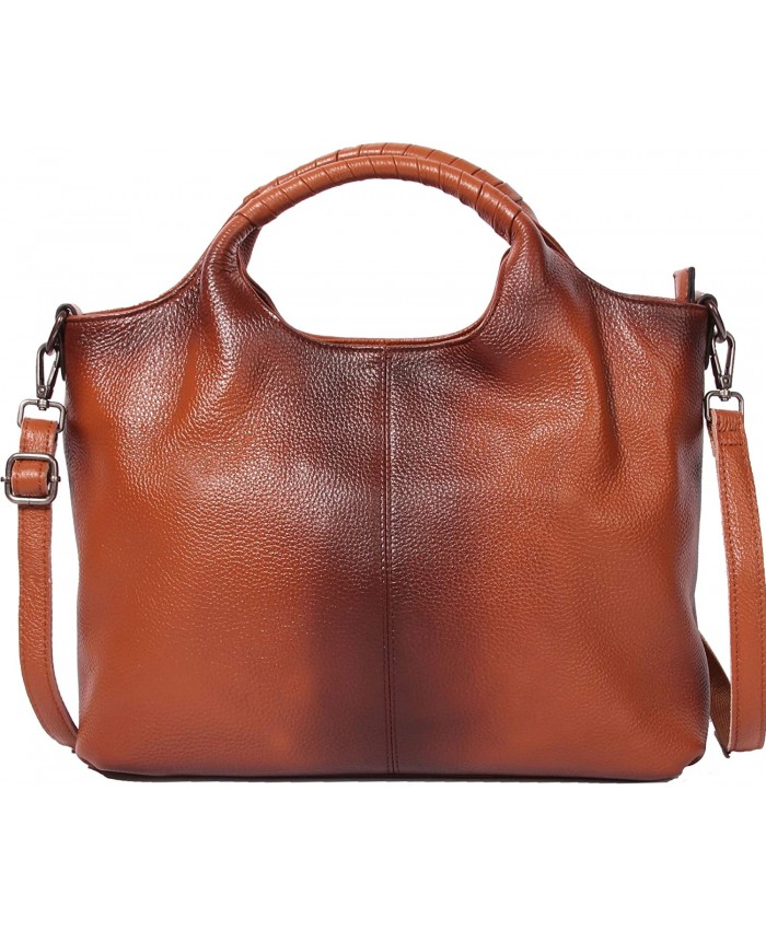 Queenoris Genuine Leather Handbag for Women Medium Organizer Top Handle Satchel Designer Tote Bag Shoulder Bag Hobo Crossbody Bag Red Brown