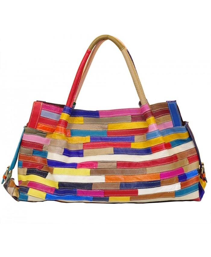 Segater Women’s Multicolor Boston Bag Genuine Leather Colorful Patchwork Large Tote Handbag Hobo Purse Crossbody Big Bag