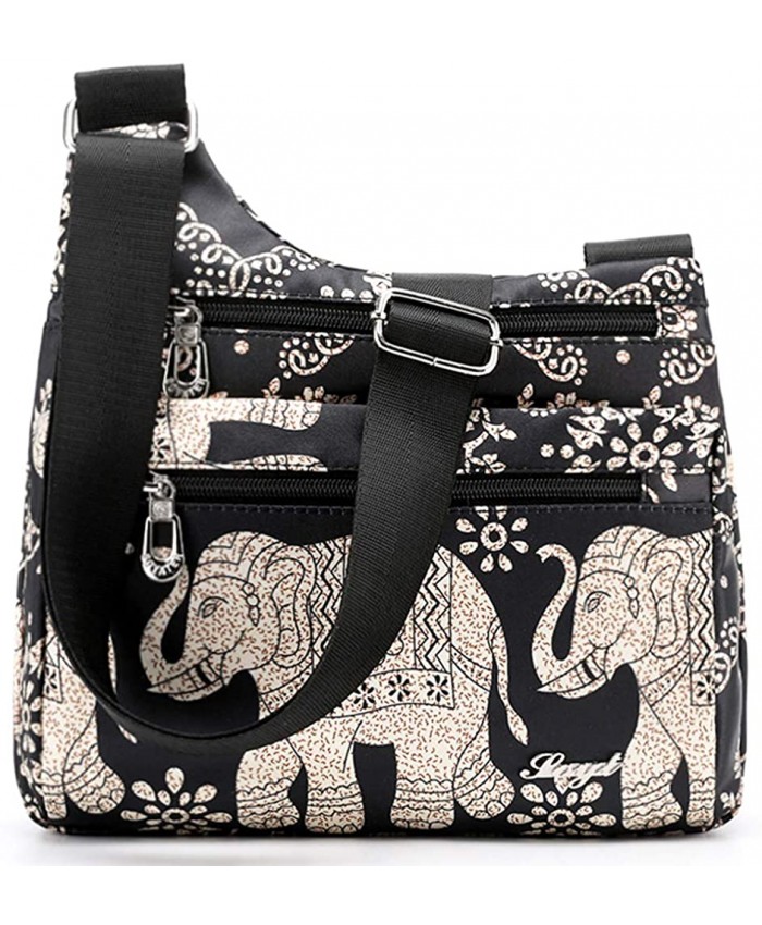 STUOYE Nylon Multi-Pocket Crossbody Purse Bags for Women Travel Shoulder Bag Elephant