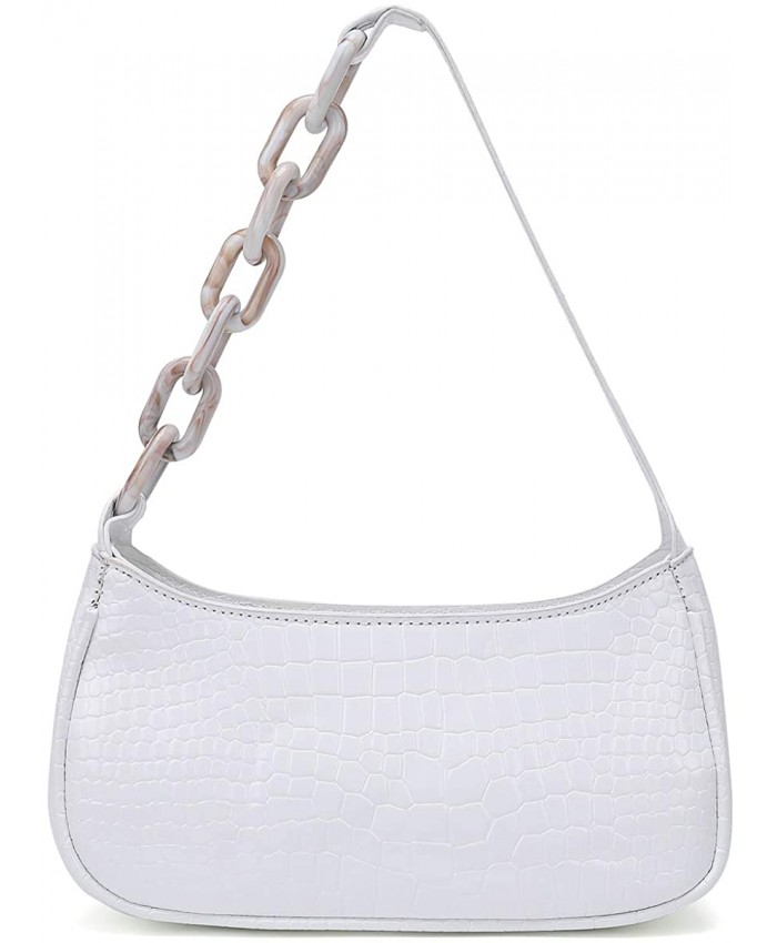 Stylish Classic Clutch Purse Shoulder Bag Tote Handbag with Zipper Closure for Women White