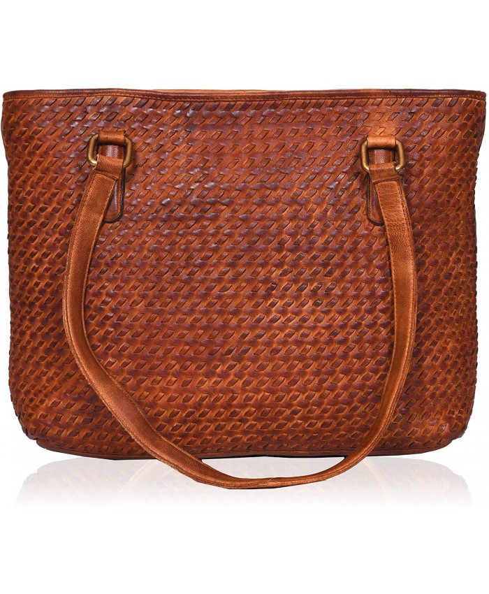 Tan Waxed Genuine leather Tote Bag for Women Over the Shoulder Bag Basket Design