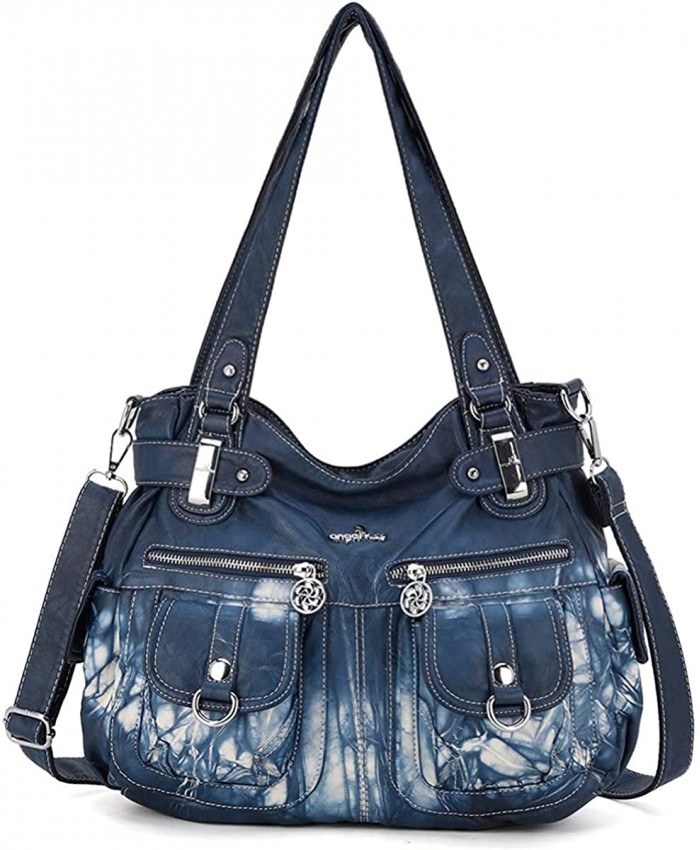 Ultra Soft Washed Vegan Leather Satchel Handbag for Women Crossbody Bag Shoulder Bag Tote Purse 5739Z#77-BLUE