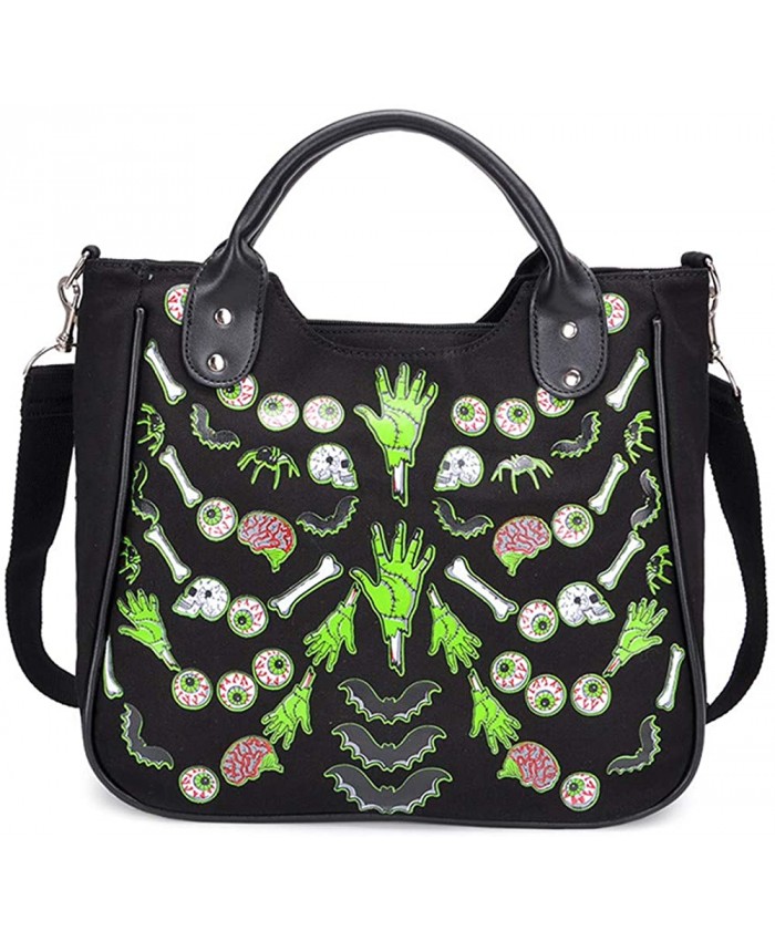 Women Fashion Rivet Handbag Purse Canvas Punk Tote with Shoulder Strap Crossbody Bag Large Capacity Black Green