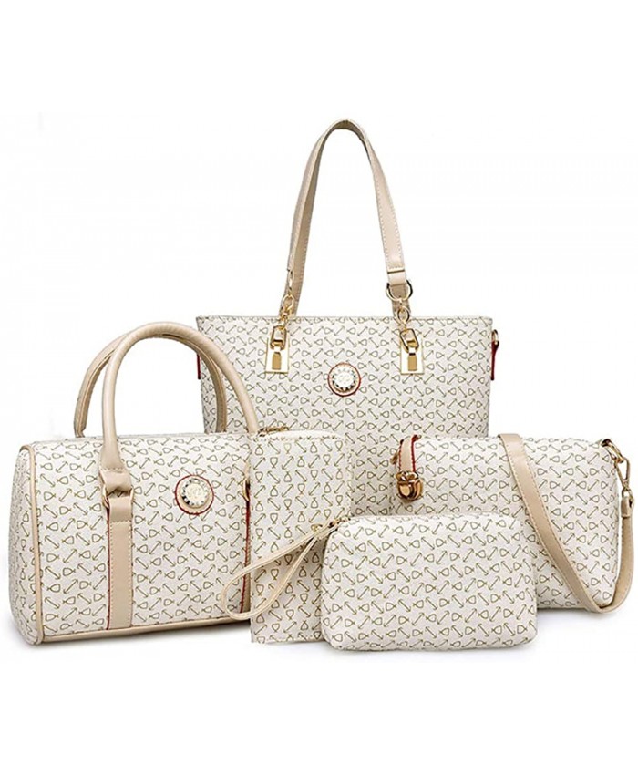 Women Handbags Set 6 PCS Tote Shoulder Crossbody Bags Clutch Top Handle Satchel Purse Off-white 1