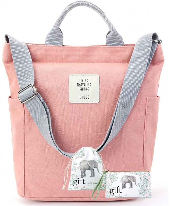 Worldlyda Women Canvas Tote Purse Handbags Crossbody Shoulder Bag Casual Work School Shopper Hobo Top Handle Handbag Almond Pink
