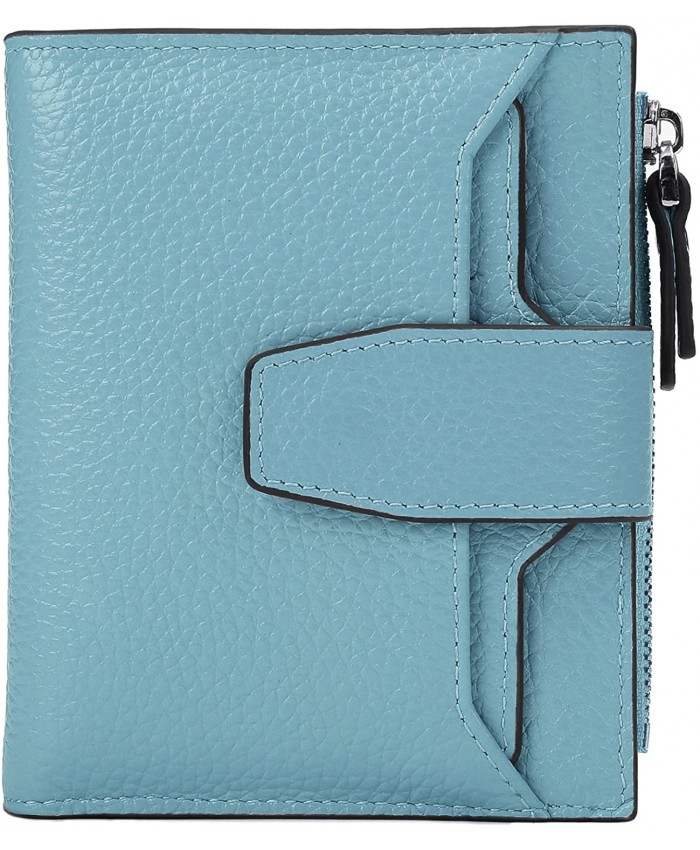 AINIMOER Women's RFID Blocking Leather Small Compact Bi-fold Zipper Pocket Wallet Card Case Purse Lichee Gray Blue
