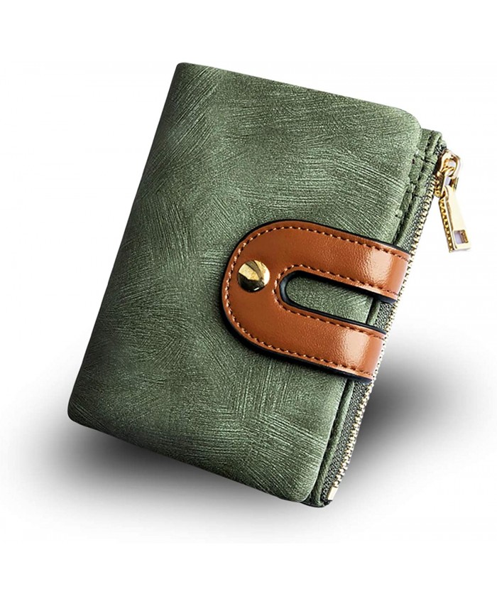AOXONEL Women's Rfid Small Bifold Leather Wallet Ladies Mini Zipper Coin Purse id card Pocket Slim Compact Thin Green at  Women’s Clothing store