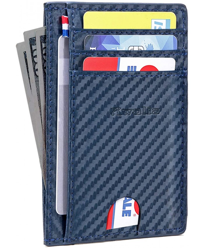 Awalis Mens Wallet Leather Front Pocket Slim Minimalist Wallet RFID Card Wallet for Men Women 02#Blue