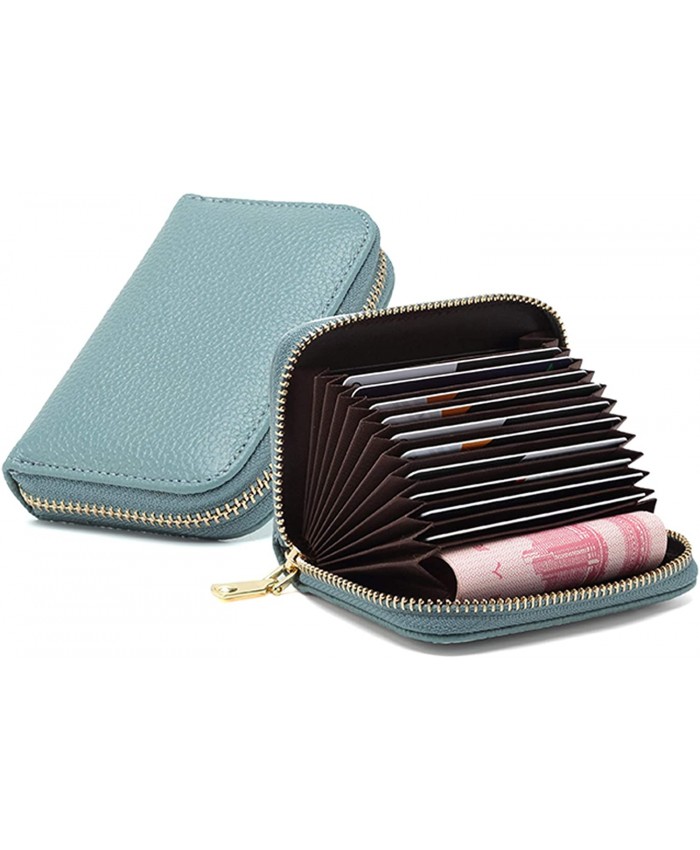 Earnda RFID Credit Card Holder Genuine Leather Zipper Card Case Wallet for Women Small Accordion Wallet Light Green at  Women’s Clothing store