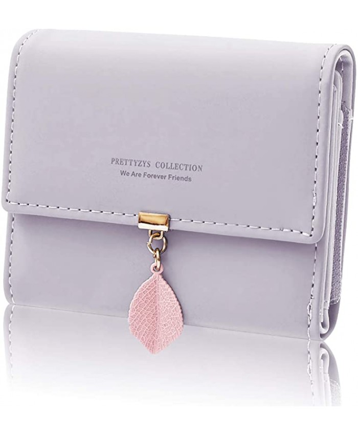 INNIFER Tri-fold Wallets for Women PU Leather Leaf Card Holder Coins Zipper Pocket with ID Window