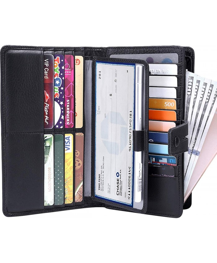 Itslife Womens Wallet Large Capacity RFID Blocking Leather Wallets Credit Cards Organizer Ladies Wallet with Checkbook Holder Black at  Women’s Clothing store