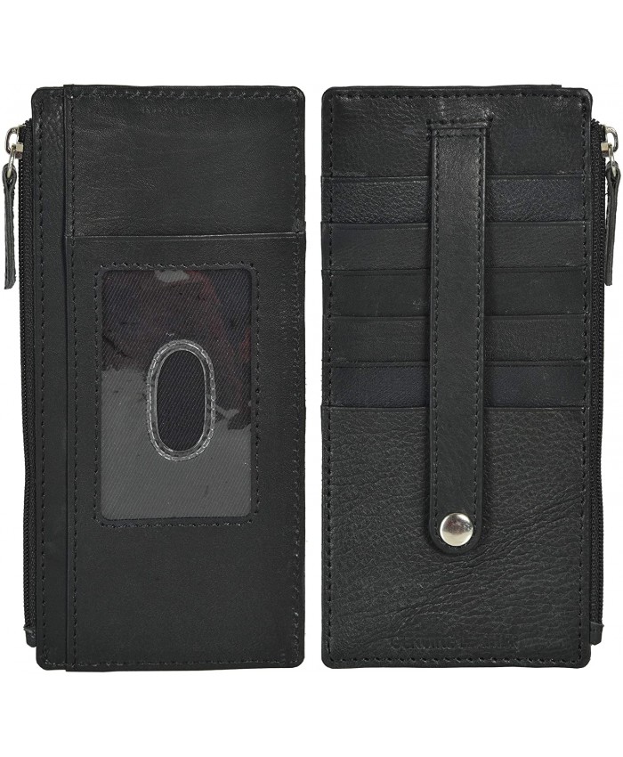 Leatherboss Genuine Leather All in One Card Case Holder Slim Wallet With Card Protection Strap Black at  Women’s Clothing store