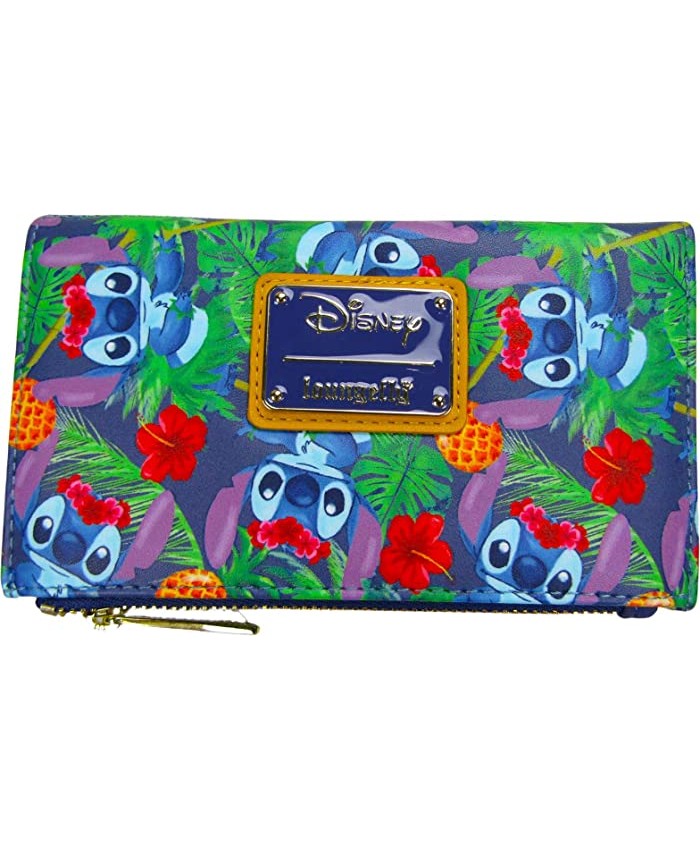 Loungefly x Disney Lilo & Stitch Navy Tropical Leaves Allover Print Flap Wallet
