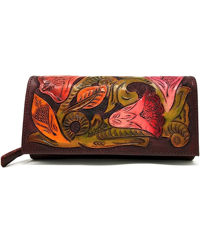Narita Vintage Floral Artisan Handmade Leather Wallet Designer Gift for Women Mahagony
