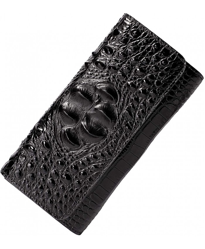 PIJUSHI Women Leather Wallet Embossed Crocodile Clutch Wallet Card Holder Organizer 8013One Size Black at Women’s Clothing store