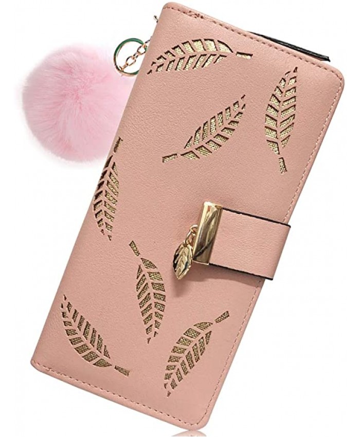 Wallet-NEWANIMA Women Multi-card Two Fold Long Zipper Clutch Purse Style9-Pink