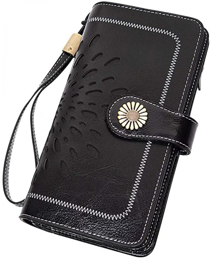 WGERT RFID Blocking Wallet for Women Large Capacity Genuine Leather Ladies Purse Multi-Slots Card Case Women's Wallet with Long Zipper Coin Pocket Color Black